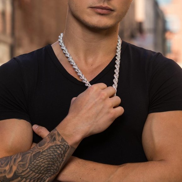 Silver 925 Rhodium Plated CZ Encrusted Rope Chain